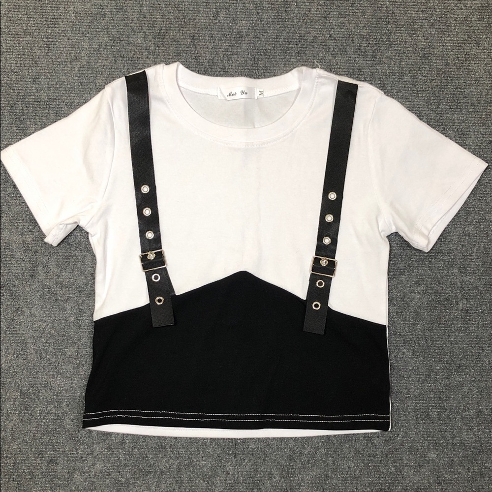 White and Black Baby Tee T-Shirt with Strap Design (T3)